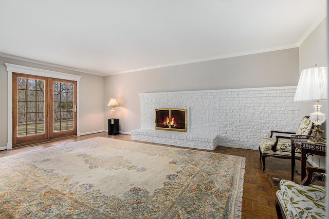 1625 Arlington Blvd, Ann Arbor, MI 48104 - living area with ornamental molding and a fireplace