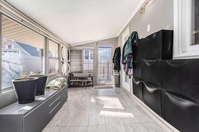 274 Hawley Center Dr, Coldwater, MI 49036 - sunroom / solarium with a healthy amount of sunlight, vaulted ceiling, tile patterned floors, and crown molding