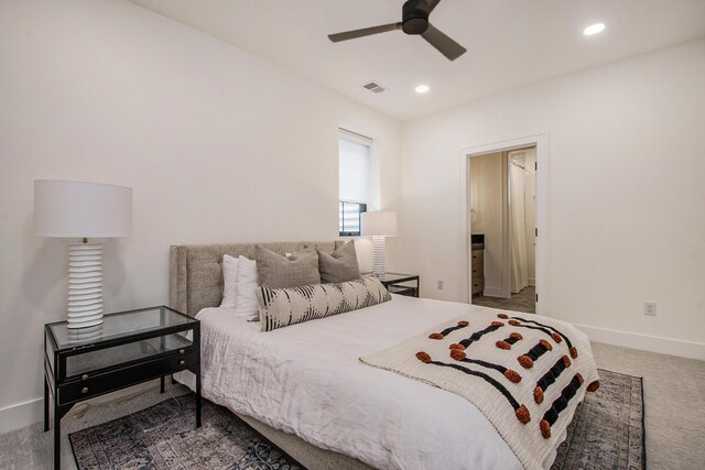 557 Greenwood Ave SE, East Grand Rapids, MI 49506 - bedroom with carpet flooring, a ceiling fan, baseboards, visible vents, and recessed lighting