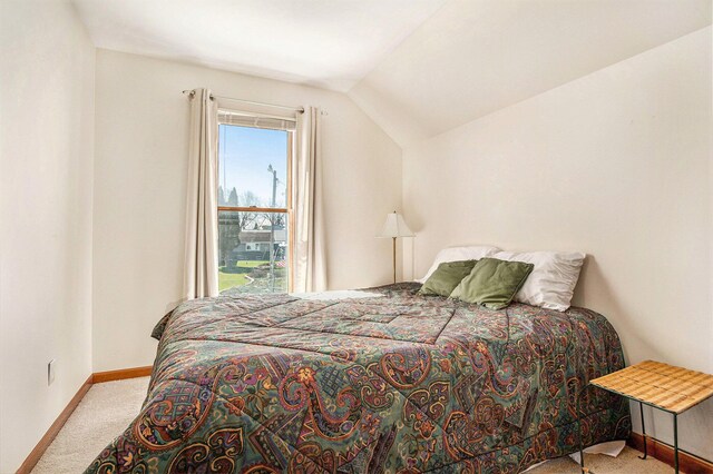 101 Lakeside Dr, Quincy, MI 49082 - carpeted bedroom with baseboards and vaulted ceiling