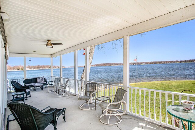 101 Lakeside Dr, Quincy, MI 49082 - view of patio featuring a water view and ceiling fan