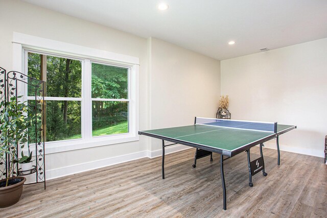 5091 E High Tower Lake Rd, Hesperia, MI 49421 - recreation room featuring wood finished floors, visible vents, recessed lighting, and a wealth of natural light