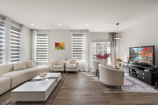 2824 Ridington Rd, Ann Arbor, MI 48105 - living area featuring dark wood-type flooring and recessed lighting