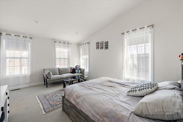 2824 Ridington Rd, Ann Arbor, MI 48105 - carpeted bedroom with baseboards, lofted ceiling, and visible vents