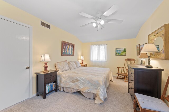 4103 Lake Shore Dr, New Buffalo, MI 49117 - bedroom featuring baseboards, vaulted ceiling, visible vents, and light colored carpet