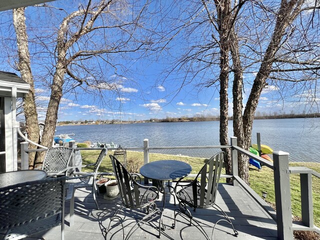 exterior space with a water view