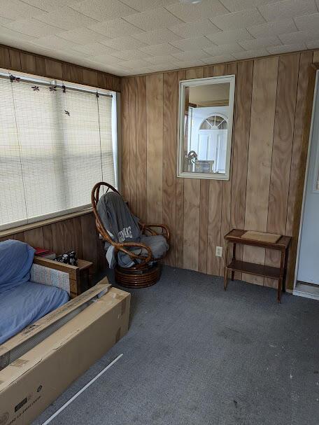 711 Randolph St, Jackson, MI 49203 - sitting room with wooden walls and carpet flooring