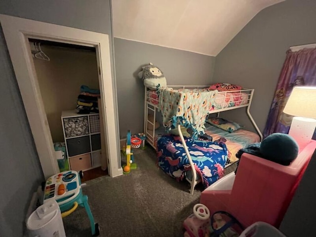 711 Randolph St, Jackson, MI 49203 - bedroom with lofted ceiling and carpet flooring