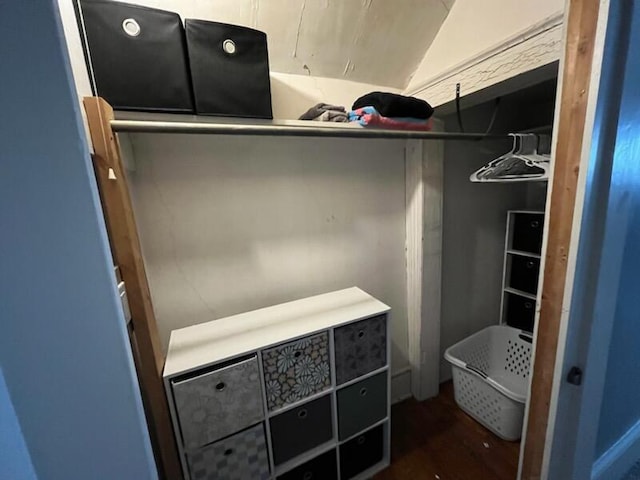 711 Randolph St, Jackson, MI 49203 - walk in closet featuring lofted ceiling and dark wood-style floors