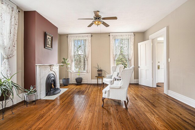 320 N Division St, Marshall, MI 49068 - living area featuring a wealth of natural light, ceiling fan, baseboards, and wood finished floors