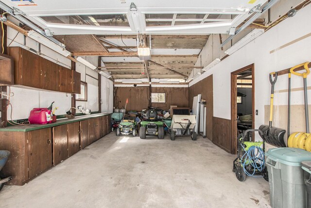 garage with a garage door opener