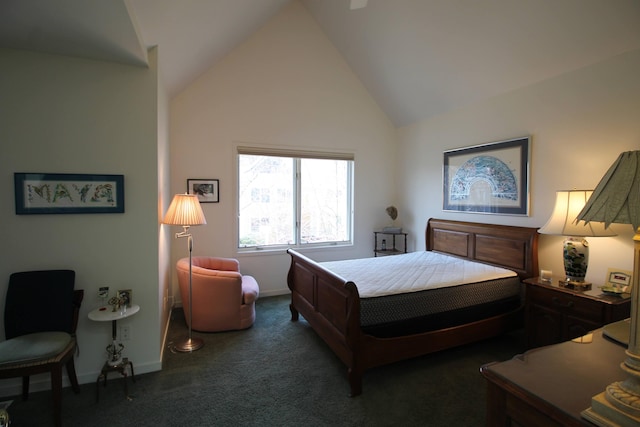 424 Little Lake Dr Unit 40, Ann Arbor, MI 48103 - bedroom with baseboards, carpet flooring, and high vaulted ceiling