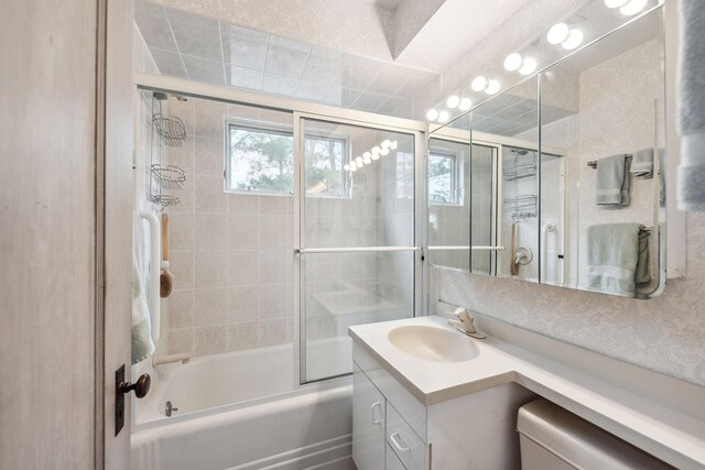 4117 Lake Shore Dr, New Buffalo, MI 49117 - bathroom featuring vanity and shower / bath combination with glass door