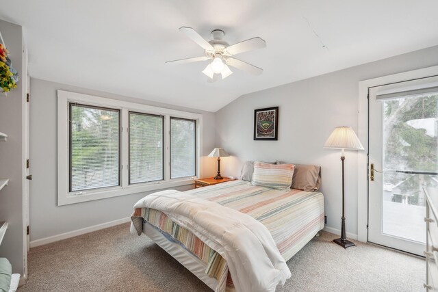 4117 Lake Shore Dr, New Buffalo, MI 49117 - bedroom with carpet floors, access to outside, vaulted ceiling, and baseboards