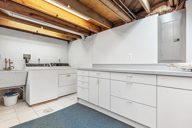 4117 Lake Shore Dr, New Buffalo, MI 49117 - laundry area featuring electric panel, light tile patterned floors, a sink, and separate washer and dryer