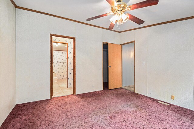 67173 Bulhand Rd, Cassopolis, MI 49031 - carpeted spare room featuring crown molding, a textured wall, and a ceiling fan