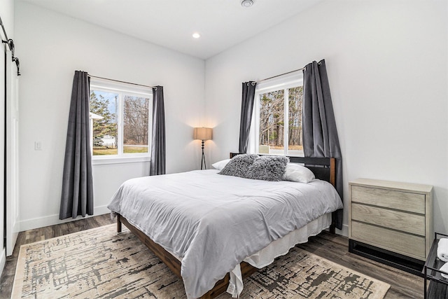 1641 N Arrowhead Rd, Mears, MI 49436 - bedroom featuring wood finished floors, multiple windows, and recessed lighting