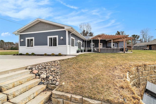 1641 N Arrowhead Rd, Mears, MI 49436 - single story home featuring a pergola, a front yard, a patio area, and an outdoor hangout area