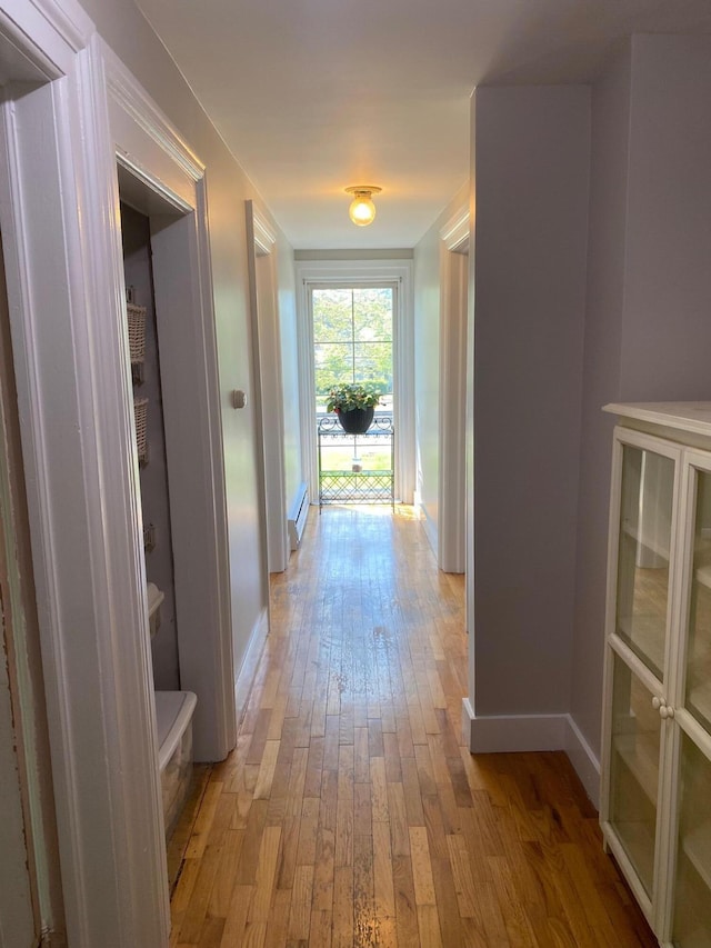 227 Railroad St, Chelsea, MI 48118 - hallway with light wood-type flooring, baseboards, and a baseboard heating unit