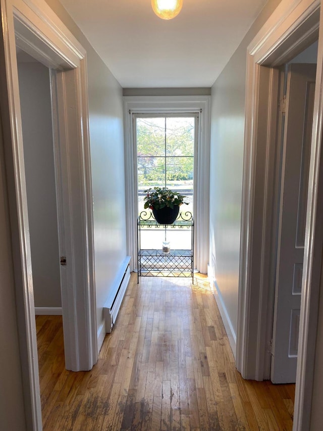 227 Railroad St, Chelsea, MI 48118 - corridor with light wood-style flooring, baseboard heating, and baseboards