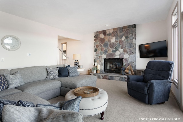 1761 S Shore Dr, Holland, MI 49423 - carpeted living area featuring a fireplace