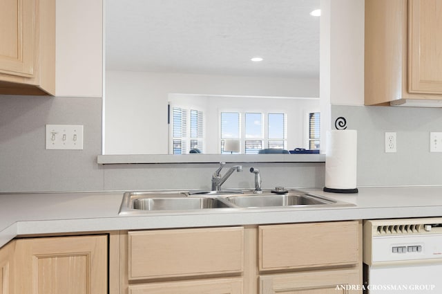 1761 S Shore Dr, Holland, MI 49423 - kitchen with dishwashing machine, light countertops, light brown cabinetry, and a sink