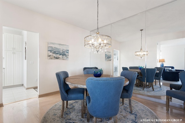 1761 S Shore Dr, Holland, MI 49423 - dining room featuring baseboards, a chandelier, and light wood finished floors