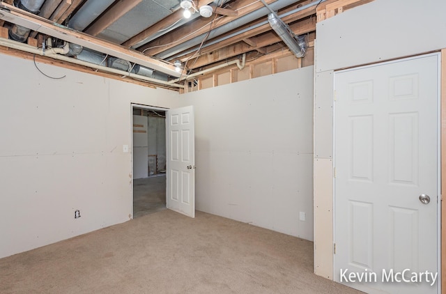 unfinished basement featuring carpet floors