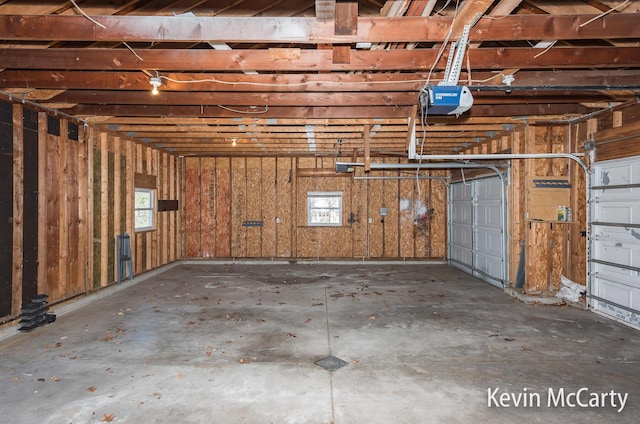 garage with a garage door opener