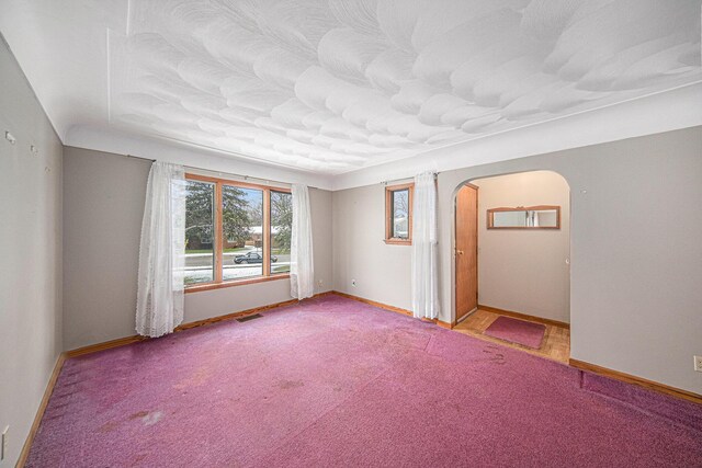 121 Wilkinson St, Chelsea, MI 48118 - empty room with visible vents, baseboards, arched walkways, and light carpet