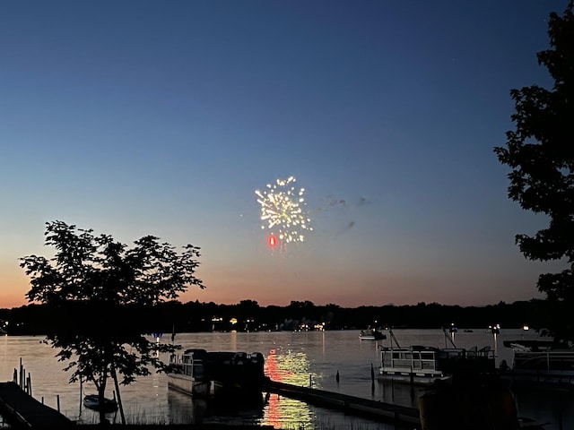 view of dock with a water view