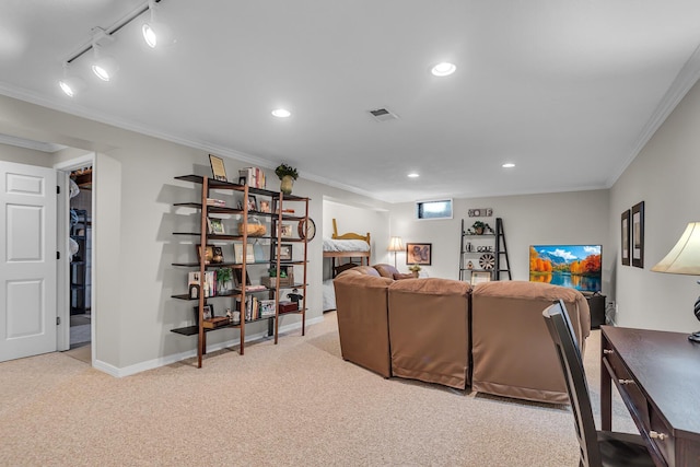 4284 Fairway Ln, Jackson, MI 49201 - office space featuring baseboards, ornamental molding, rail lighting, carpet flooring, and visible vents