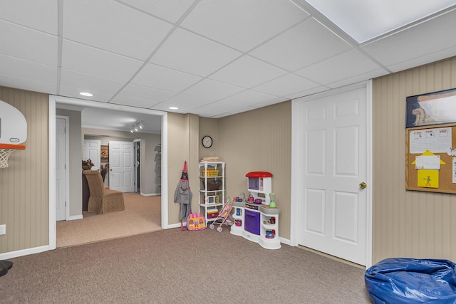 4284 Fairway Ln, Jackson, MI 49201 - game room featuring carpet flooring, a paneled ceiling, and baseboards