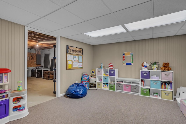 4284 Fairway Ln, Jackson, MI 49201 - recreation room featuring electric panel, a drop ceiling, and carpet