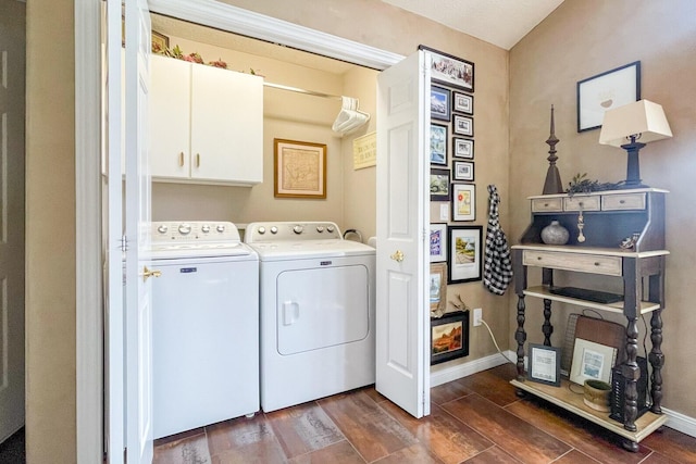 4284 Fairway Ln, Jackson, MI 49201 - laundry area with cabinet space, baseboards, separate washer and dryer, and dark wood finished floors