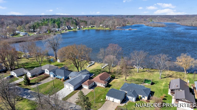 bird's eye view with a residential view and a water view