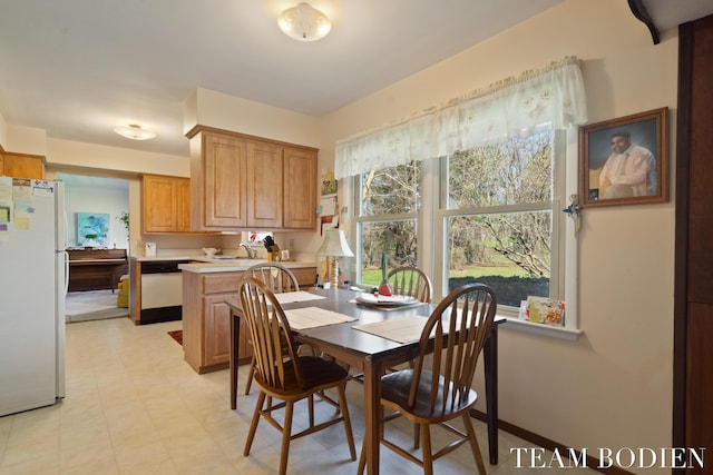 dining space featuring light floors