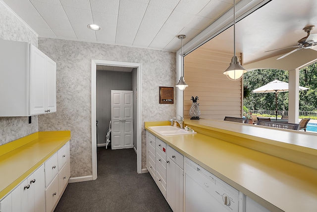6130 Eidson Rd, Saint Joseph, MI 49085 - kitchen with a sink, white cabinetry, light countertops, and ceiling fan