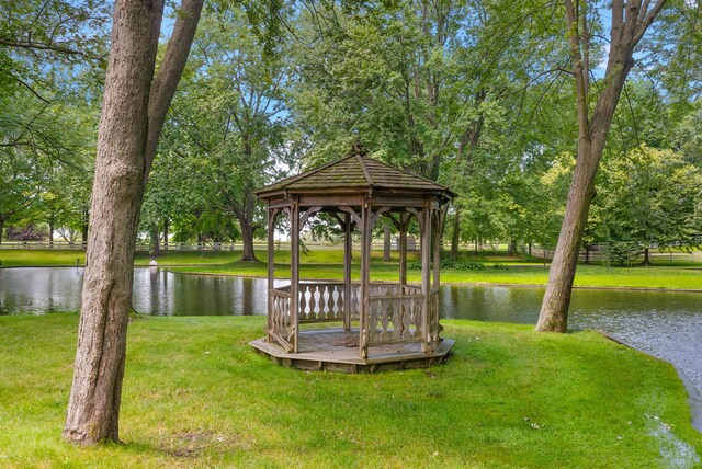 6130 Eidson Rd, Saint Joseph, MI 49085 - view of grassy yard with a gazebo and a water view