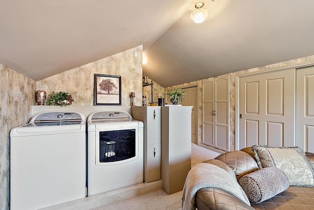 6130 Eidson Rd, Saint Joseph, MI 49085 - washroom featuring washing machine and dryer and light carpet