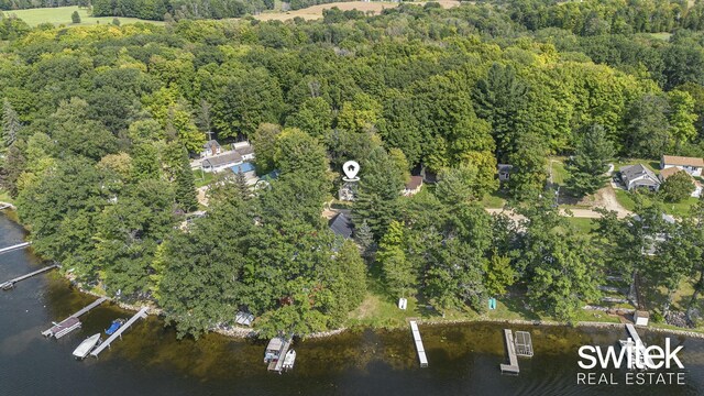 14194 Hicks Lake Rd, Evart, MI 49631 - drone / aerial view featuring a forest view and a water view
