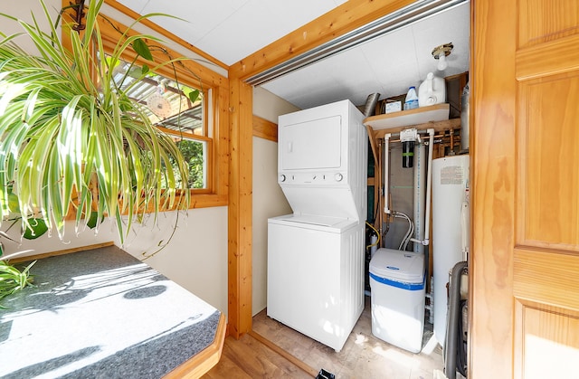 306 Eubank St, Novi, MI 48377 - laundry area featuring stacked washing machine and dryer and light wood-type flooring