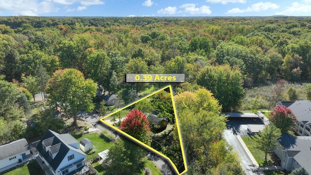 306 Eubank St, Novi, MI 48377 - aerial view of property's location with a heavily wooded area and property boundaries highlighted