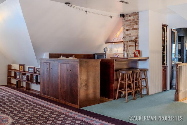234 Madison Ave SE, Grand Rapids, MI 49503 - bar featuring a bar, visible vents, carpet, and lofted ceiling