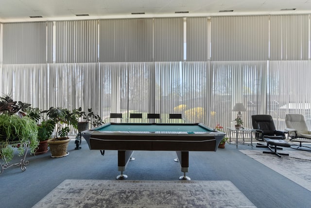 rec room featuring carpet floors, pool table, and plenty of natural light