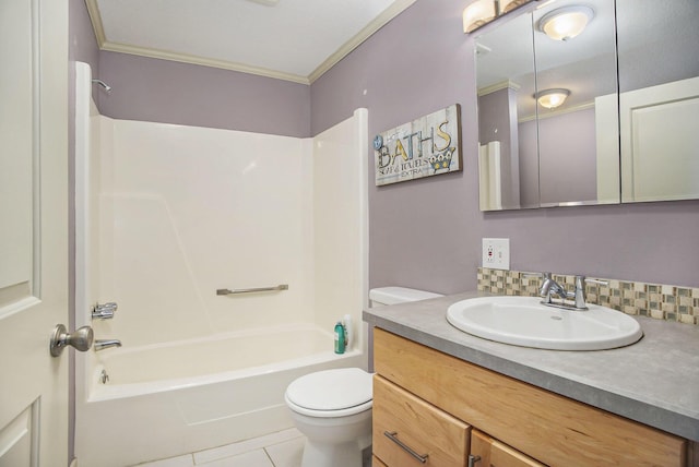 15330 Krueger St Unit 19, Spring Lake, MI 49456 - full bathroom featuring vanity, ornamental molding, tile patterned floors, toilet, and bathtub / shower combination