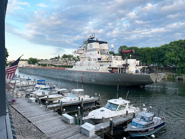 view of dock featuring a water view