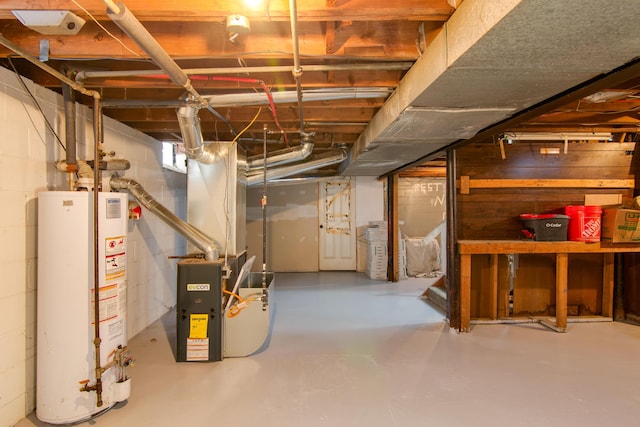basement featuring gas water heater