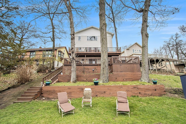 15095 N Barton Lake Dr, Vicksburg, MI 49097 - view of jungle gym with a yard, a deck, and stairs