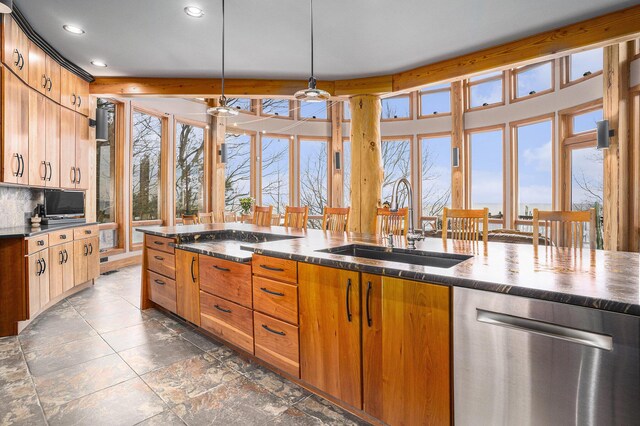 6993 S Lakeshore Dr, Pentwater, MI 49449 - kitchen featuring a sink, recessed lighting, plenty of natural light, and stainless steel appliances